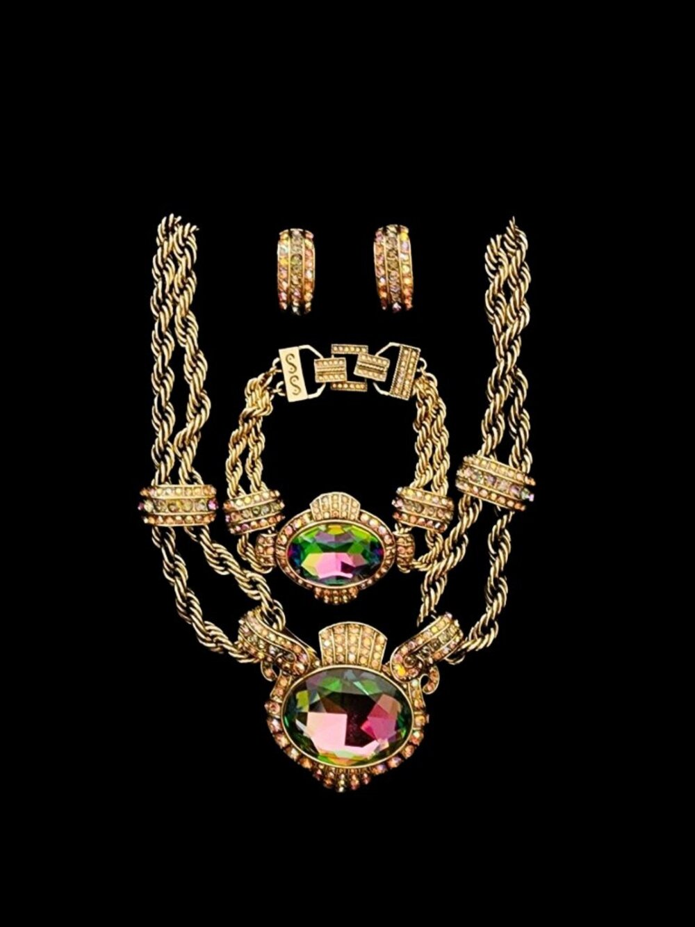 Heidi Daus "Chain of Events" Aurora Borealis Crystal Jewelry Set 2016